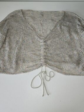 POL Neutral Multi V-Neck Drawstring Knit Top